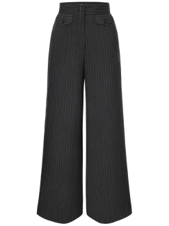 Best Retro Stage 2PCS 1930s White Satin Blouse & Gray Pinstripes Pants White & Dark Gray