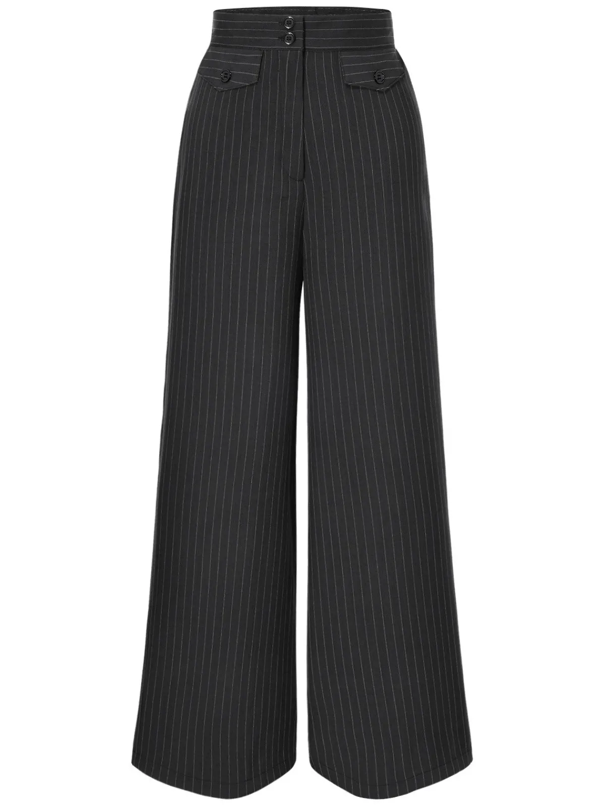 Best Retro Stage 2PCS 1930s White Satin Blouse & Gray Pinstripes Pants White & Dark Gray