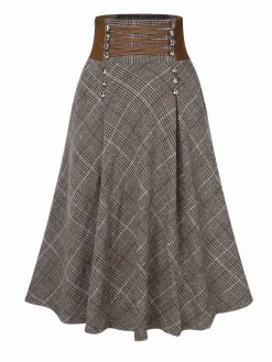 Clearance Retro Stage 2PCS 1940s White Sweater & Plaid Skirt Brown