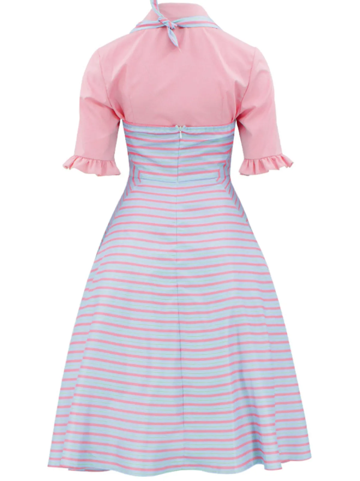 Discount Retro Stage 2PCS 1960s Wicked Solid Blouse & Irregular Stripes Dress Pink