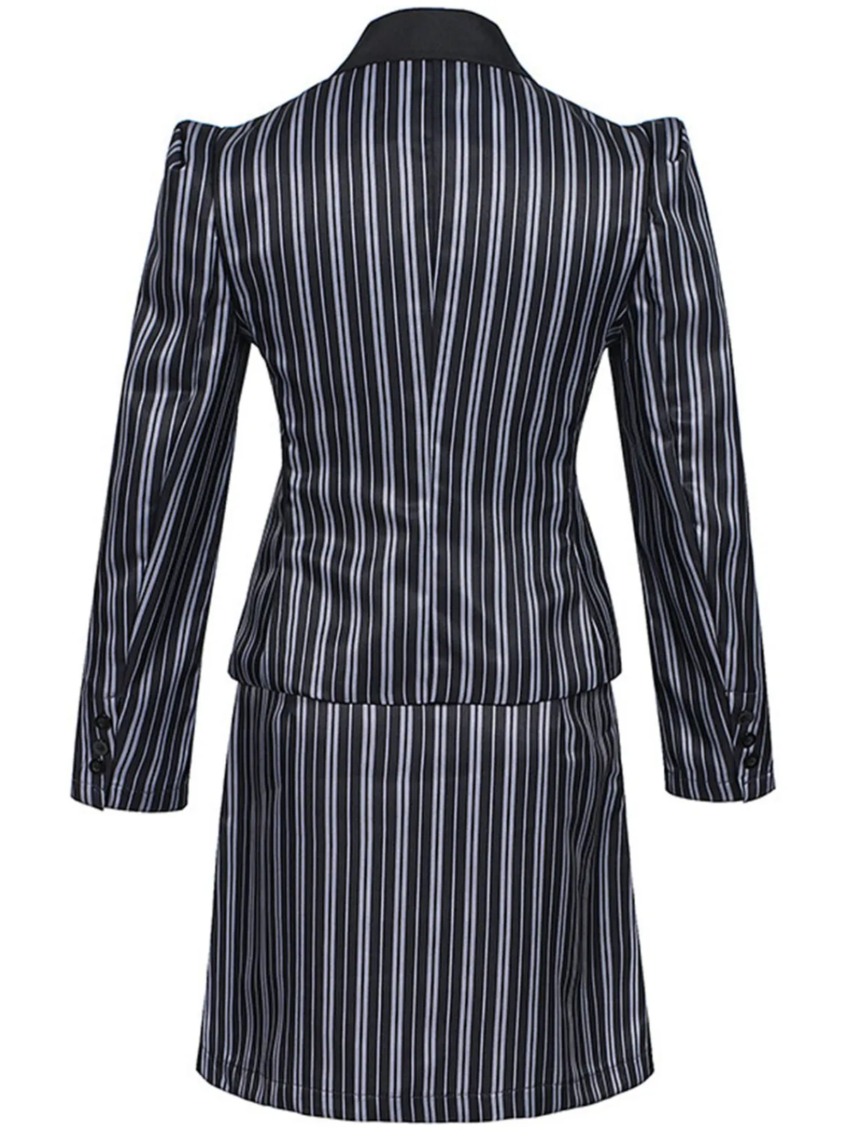 New Retro Stage 2PCS 1970s Wicked Vertical Striped Top & Patchwork Skirt Dark Blue
