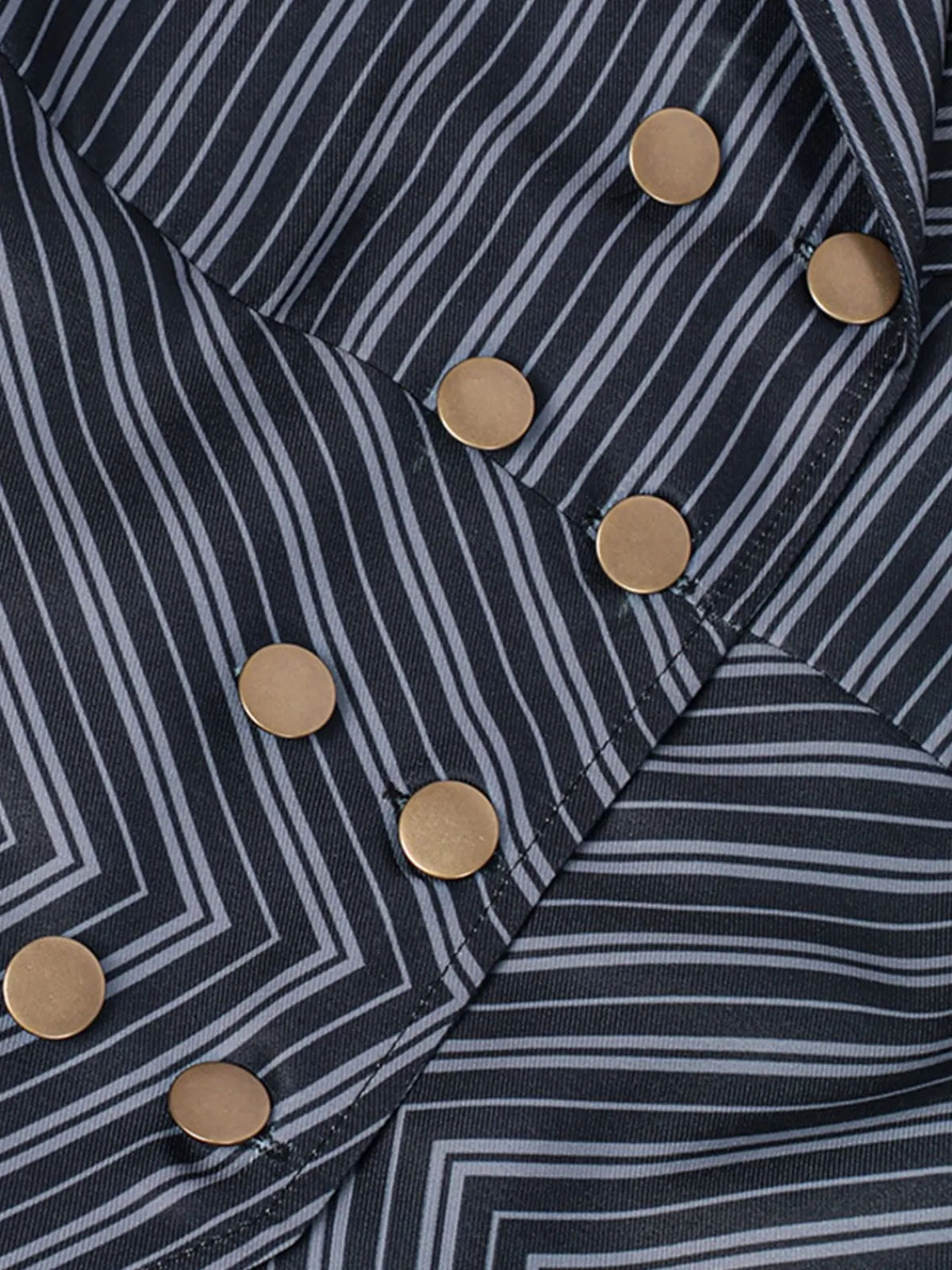 New Retro Stage 2PCS 1970s Wicked Vertical Striped Top & Patchwork Skirt Dark Blue