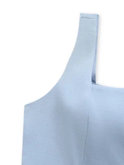 Outlet Retro Stage 2PCS 1960s Wide Strap Button Square Neck Top & Shorts Light Blue