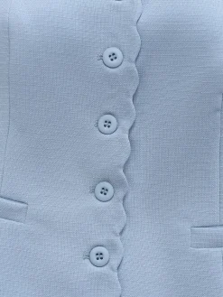 Outlet Retro Stage 2PCS 1960s Wide Strap Button Square Neck Top & Shorts Light Blue