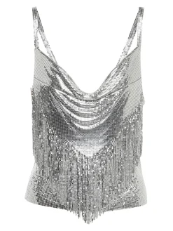 Clearance Retro Stage 2PCS 1980s Sequined Suspender Tassel Top & Skirt Silver