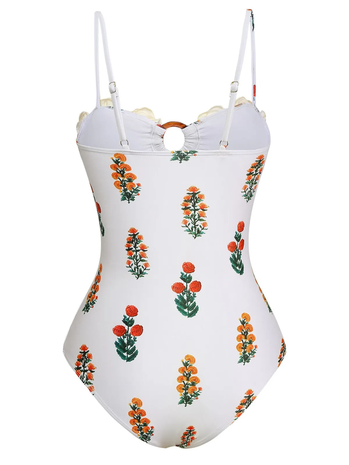 Outlet Retro Stage 2PCS 1960s 3D-Flower Spaghetti Straps Swimsuit & Cover-Up White