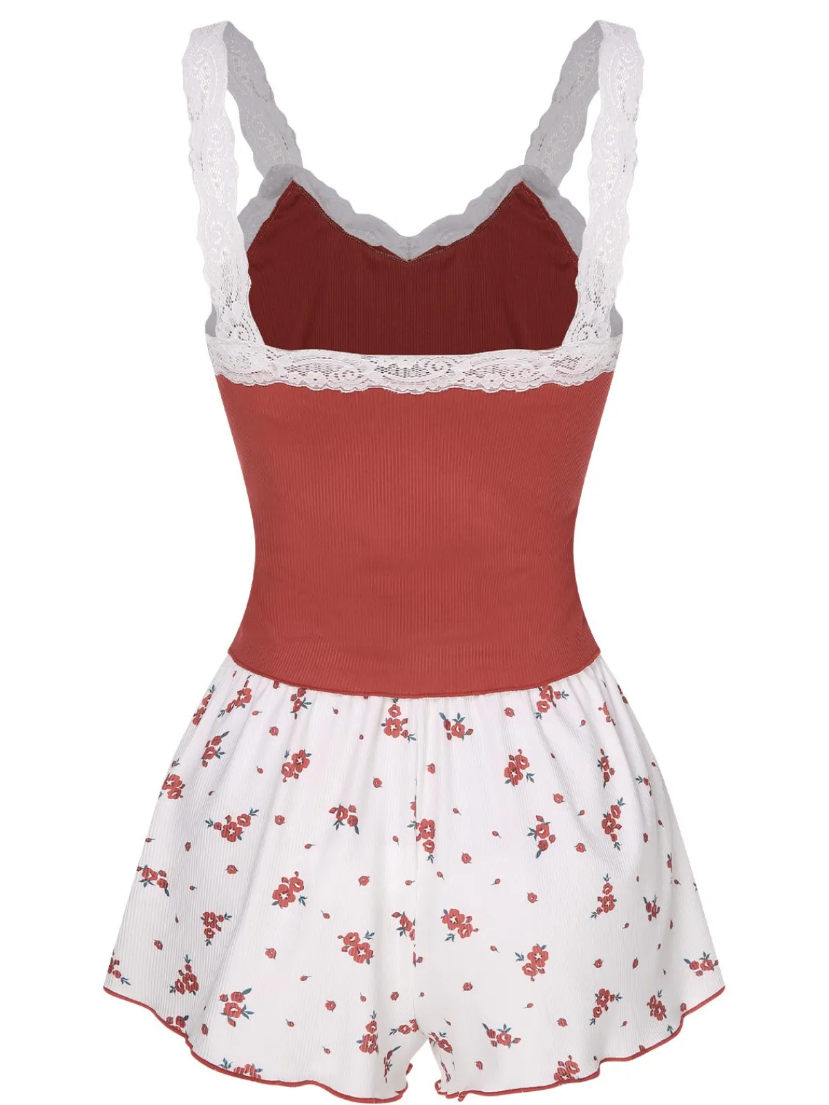 Discount Retro Stage 2PCS 1950s Lace Straps Pajamas Wine Red