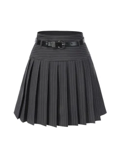 New Retro Stage 2PCS Wine Red 1960s Pinstripes Top & Pleated Skirt