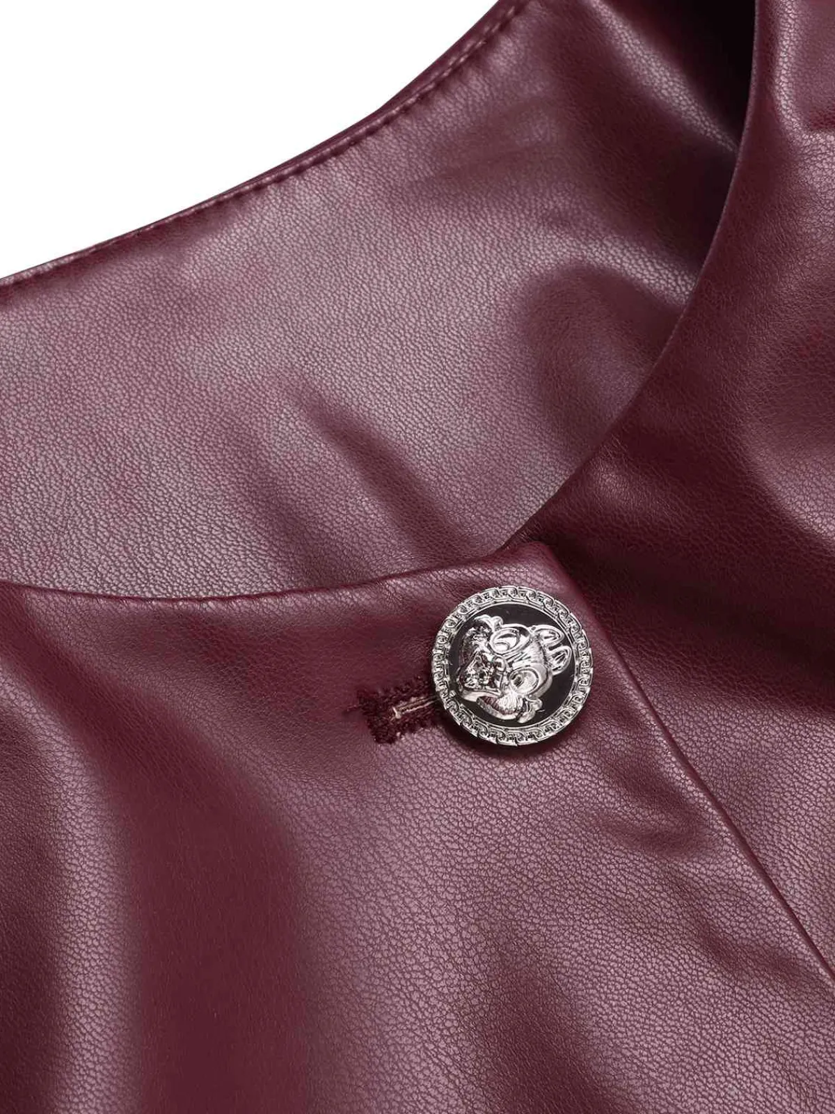 Best Retro Stage 2PCS 1960s Solid Leather Top & Pencil Skirt Wine Red