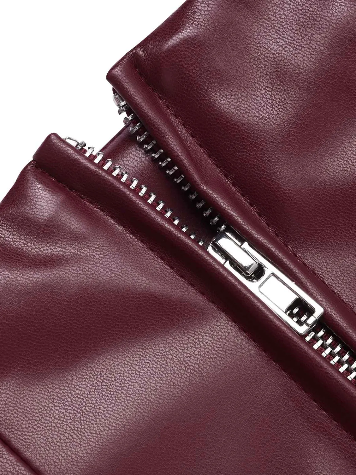 Best Retro Stage 2PCS 1960s Solid Leather Top & Pencil Skirt Wine Red