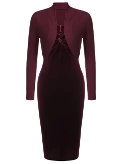 Clearance Retro Stage 2PCS Wine Red 1960s Velvet Bodycon Dress