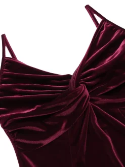 Clearance Retro Stage 2PCS Wine Red 1960s Velvet Bodycon Dress