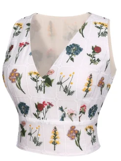 Online Retro Stage 2PCS 1950s Embroidery Top & Pockets Shorts Yellow