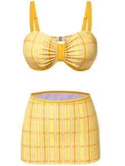 Online Retro Stage 3PCS 1950s Plaid Bikini Set Yellow