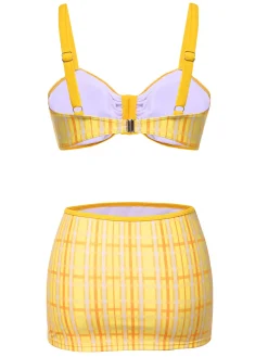 Online Retro Stage 3PCS 1950s Plaid Bikini Set Yellow