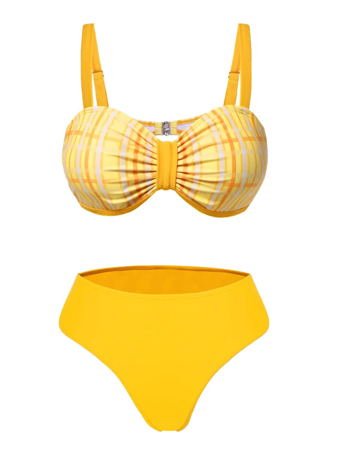Online Retro Stage 3PCS 1950s Plaid Bikini Set Yellow