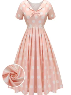 Fashion Retro Stage 1940s Dot Short Sleeves Dress Peach Pink