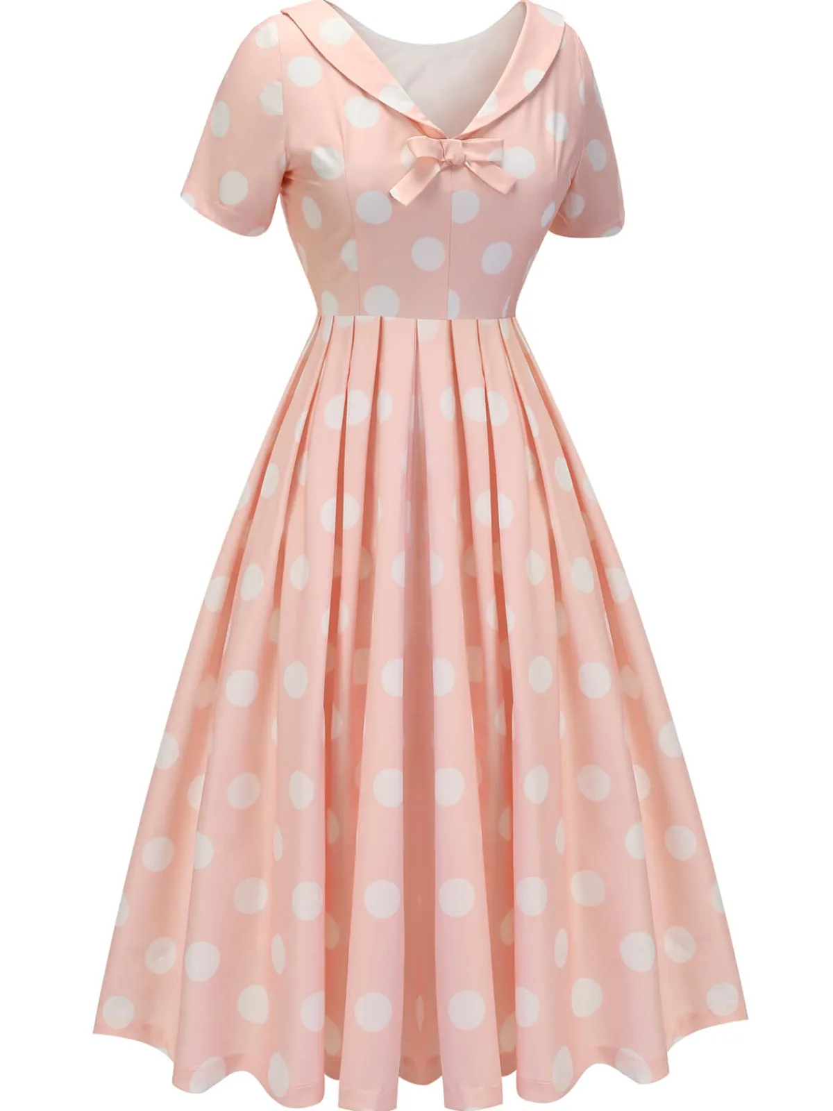Fashion Retro Stage 1940s Dot Short Sleeves Dress Peach Pink