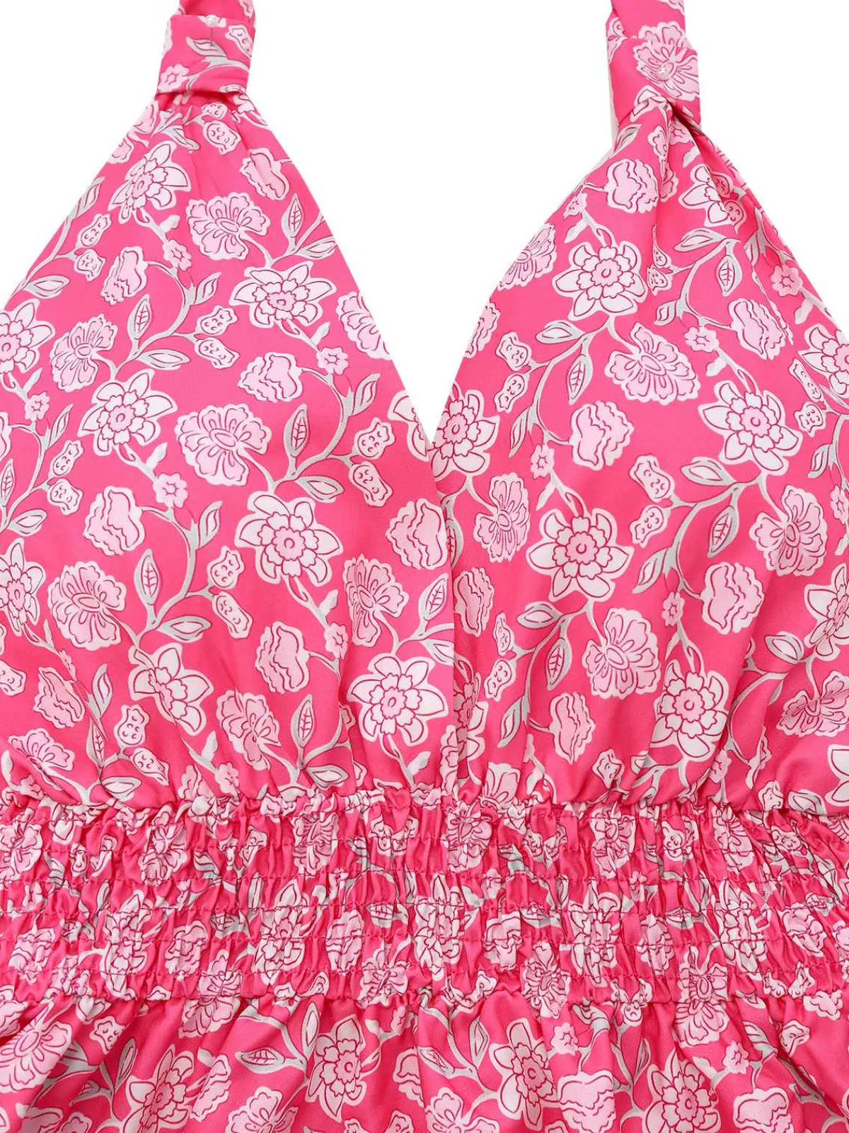 Fashion Retro Stage 1960s Smocked Floral Halter Dress Peach Pink