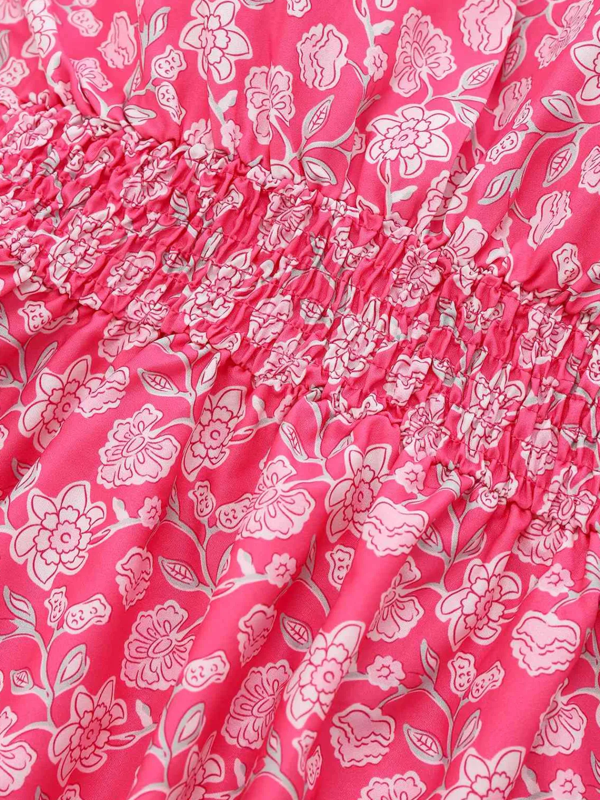 Fashion Retro Stage 1960s Smocked Floral Halter Dress Peach Pink