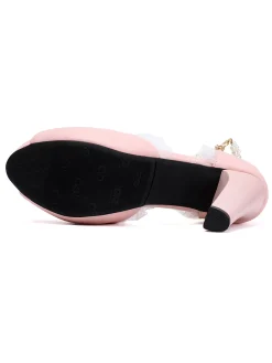 Discount Retro Stage Pearl Bow Lace Peep Toe High Heels Sandals