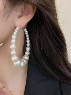Discount Retro Stage Pearl Large Hoop Vintage Earrings