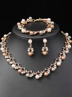 Best Retro Stage Pearl Rhinestones Vine Shape Necklace & Bracelet & Earrings Set