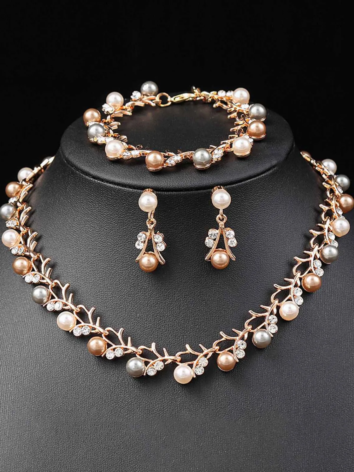Best Retro Stage Pearl Rhinestones Vine Shape Necklace & Bracelet & Earrings Set