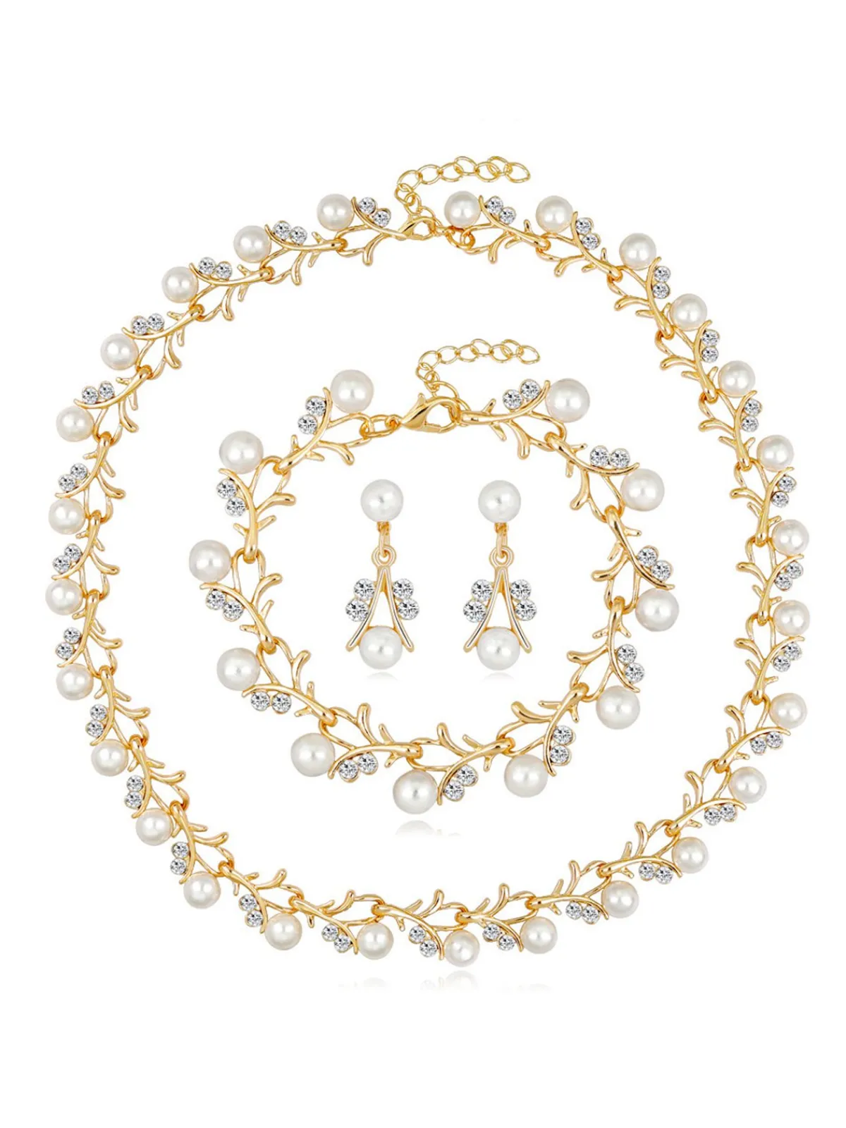 Best Retro Stage Pearl Rhinestones Vine Shape Necklace & Bracelet & Earrings Set