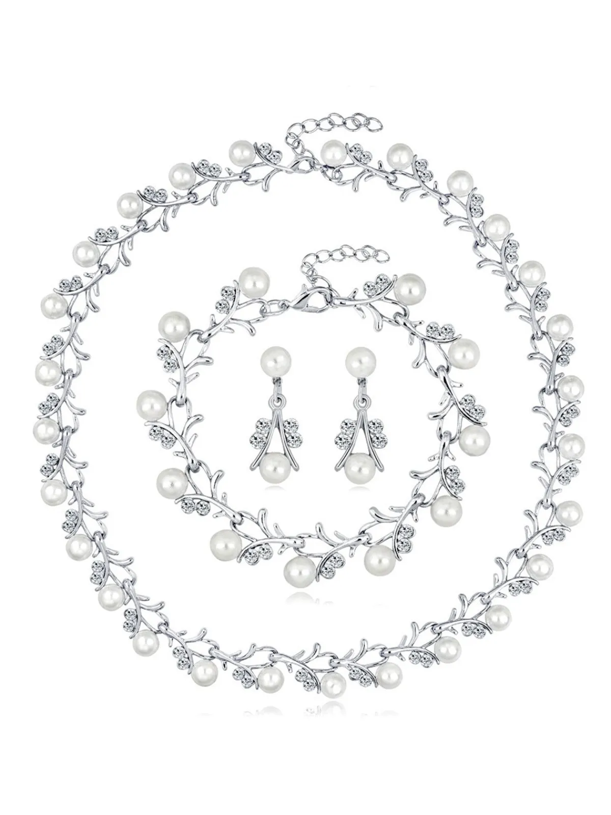 Best Retro Stage Pearl Rhinestones Vine Shape Necklace & Bracelet & Earrings Set