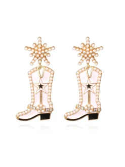 Clearance Retro Stage Pearl Star Cowboy Boot Earrings