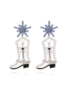 Clearance Retro Stage Pearl Star Cowboy Boot Earrings