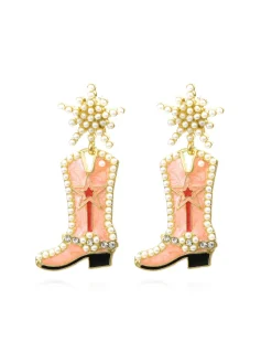 Clearance Retro Stage Pearl Star Cowboy Boot Earrings