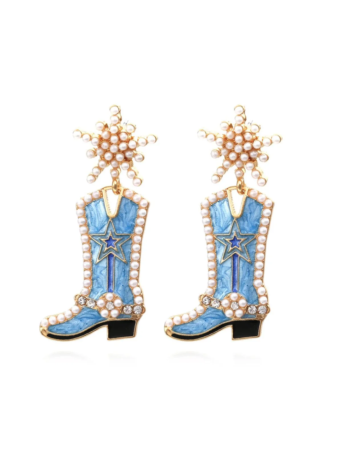 Clearance Retro Stage Pearl Star Cowboy Boot Earrings
