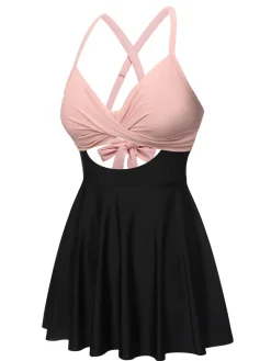 Clearance Retro Stage 1940s Front Cutout Strap Swimsuit Pink & Black