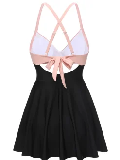 Clearance Retro Stage 1940s Front Cutout Strap Swimsuit Pink & Black