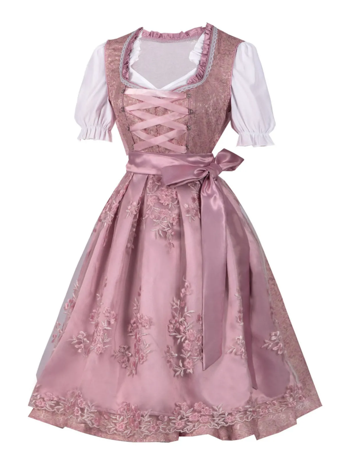 Discount Retro Stage 1950 Embroidered Puff Dress Set Pink