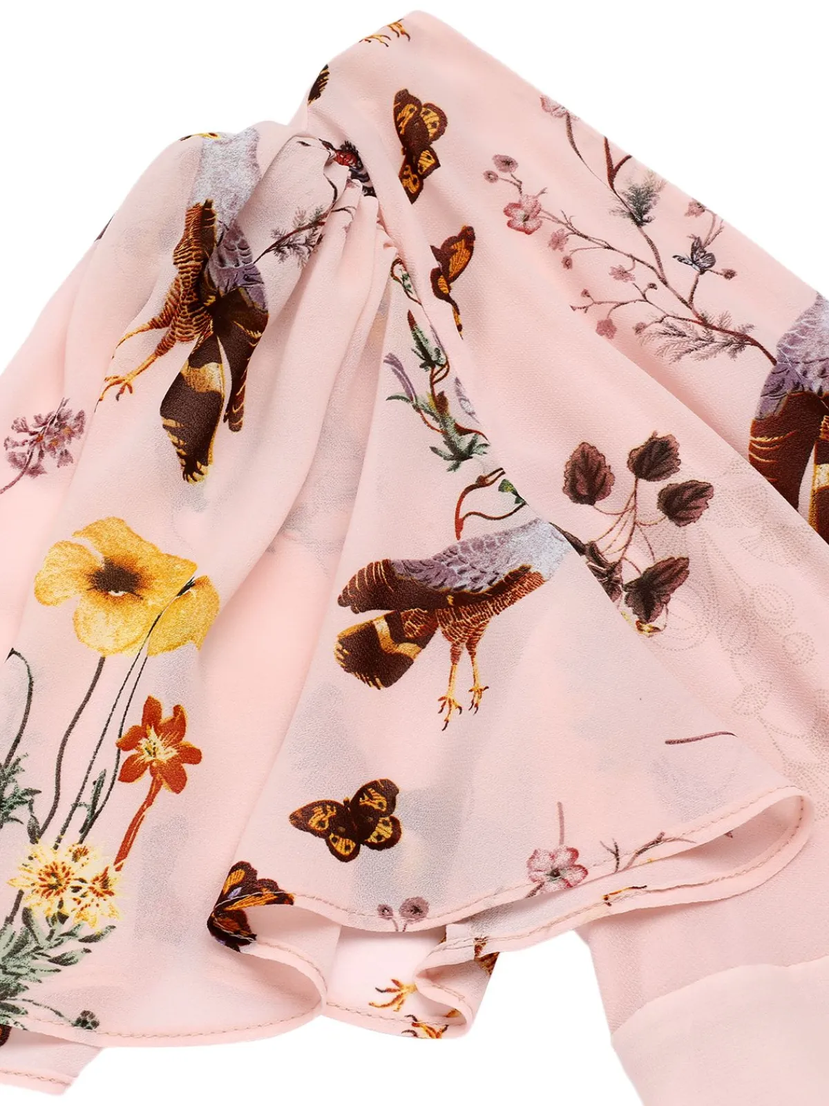Clearance Retro Stage Pink Flowers And Birds Bowknot V-Neck Dress
