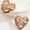 Hot Retro Stage Pink Rhinestone Alloy Heart Shape Earrings