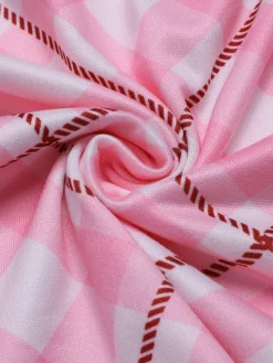 New Retro Stage 1970s Baby Girl Tank Top & Plaid Shorts Pajamas Pink