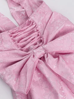 Fashion Retro Stage 1960s Back Bow Jacquard Floral Dress Pink
