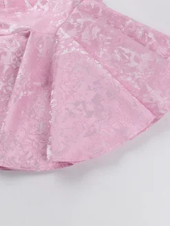 Fashion Retro Stage 1960s Back Bow Jacquard Floral Dress Pink