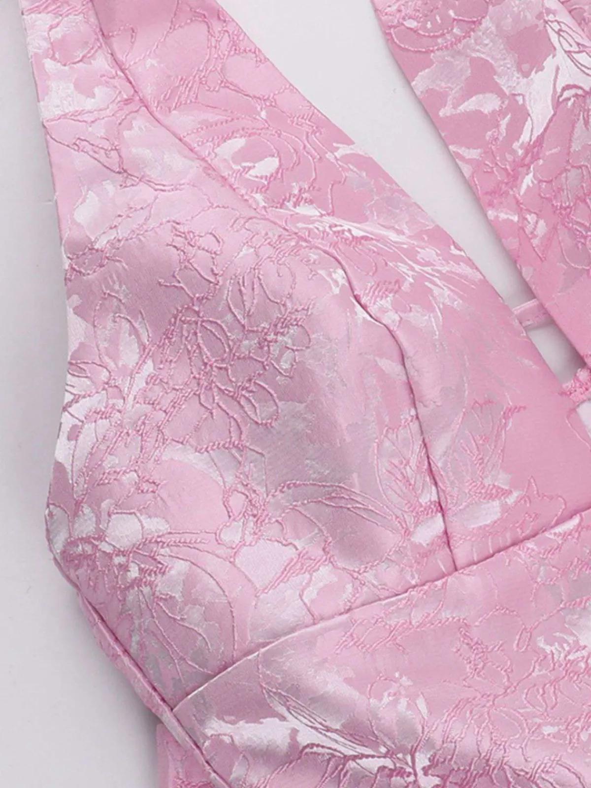 Fashion Retro Stage 1960s Back Bow Jacquard Floral Dress Pink