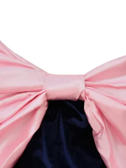 Clearance Retro Stage Pink 1960s Big Bow Off-Shoulder Velvet Dress Pink & Blue