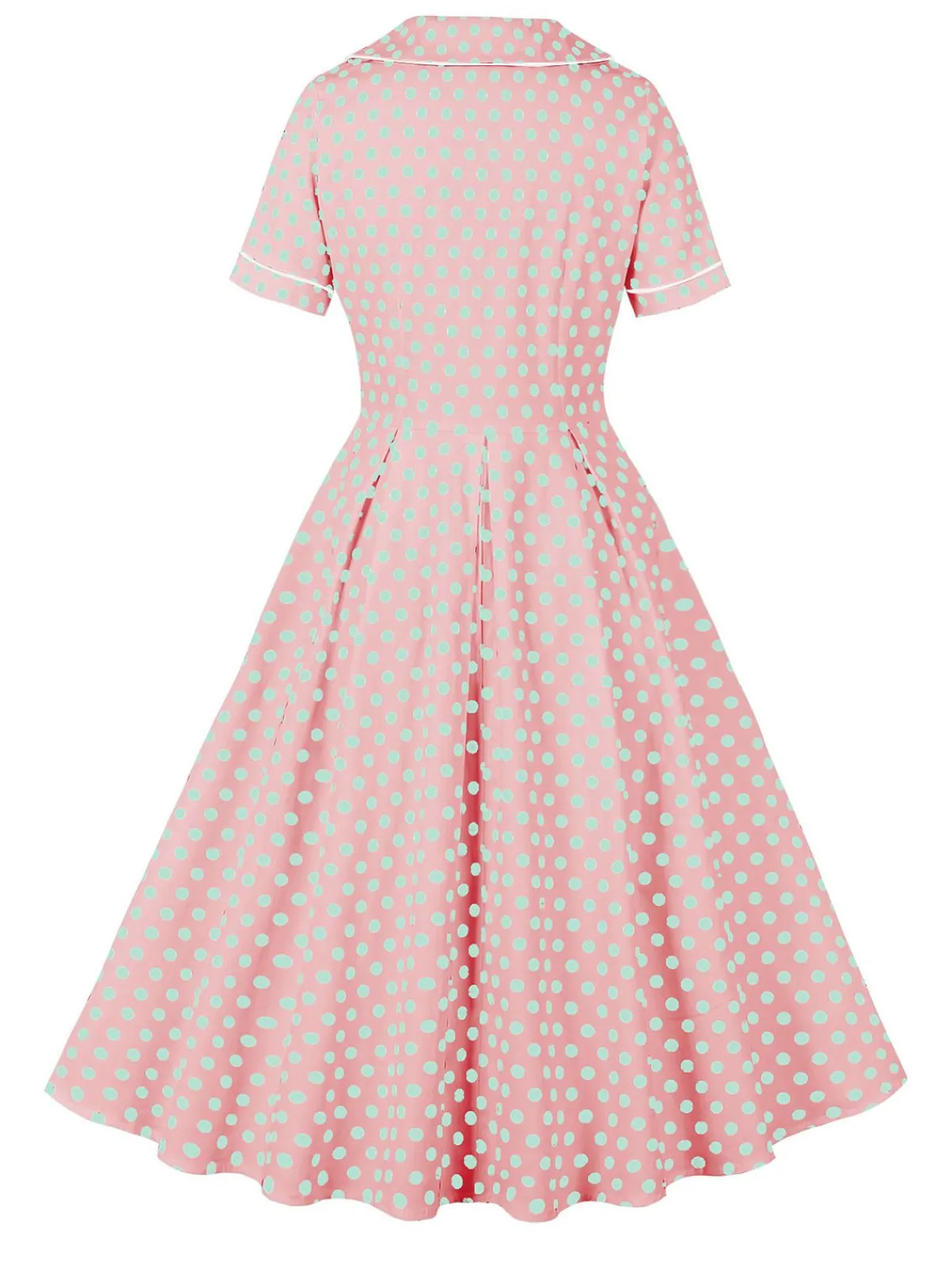 Discount Retro Stage 1950s Blue Polka Dot Lapel Dress Pink