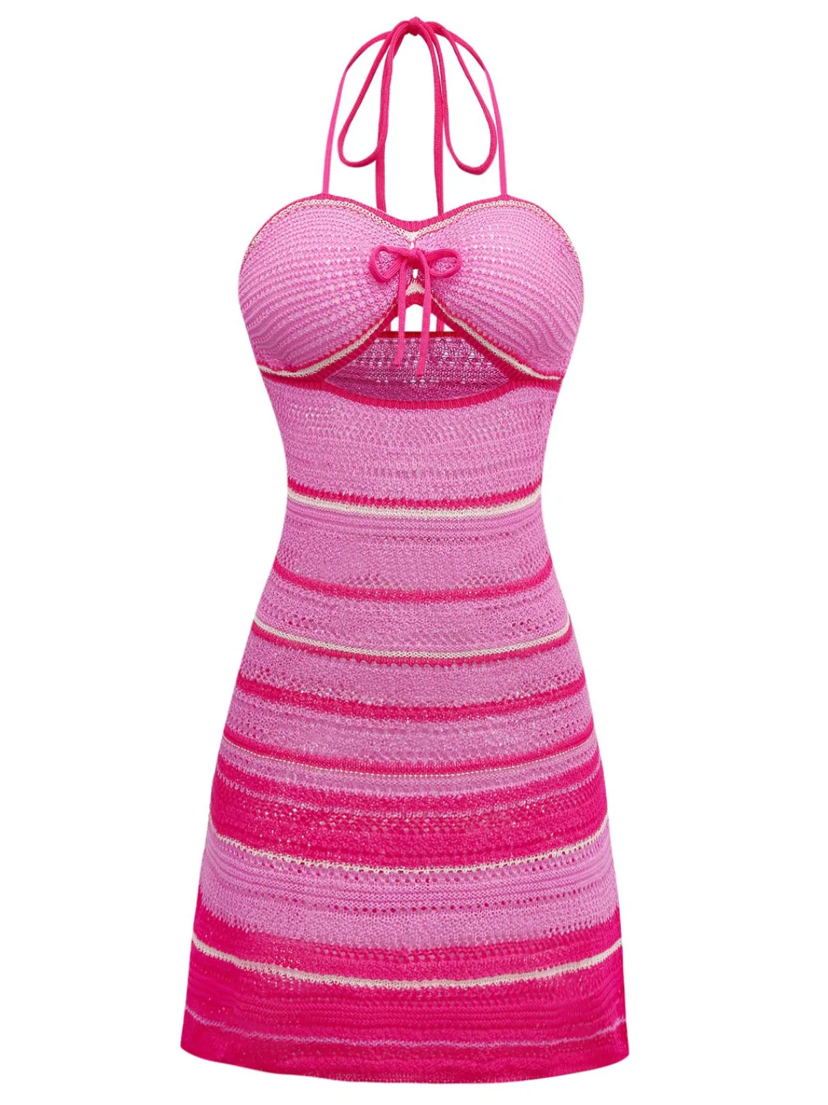 Outlet Retro Stage 1970s Boho Halter Gradient Knit Dress Pink