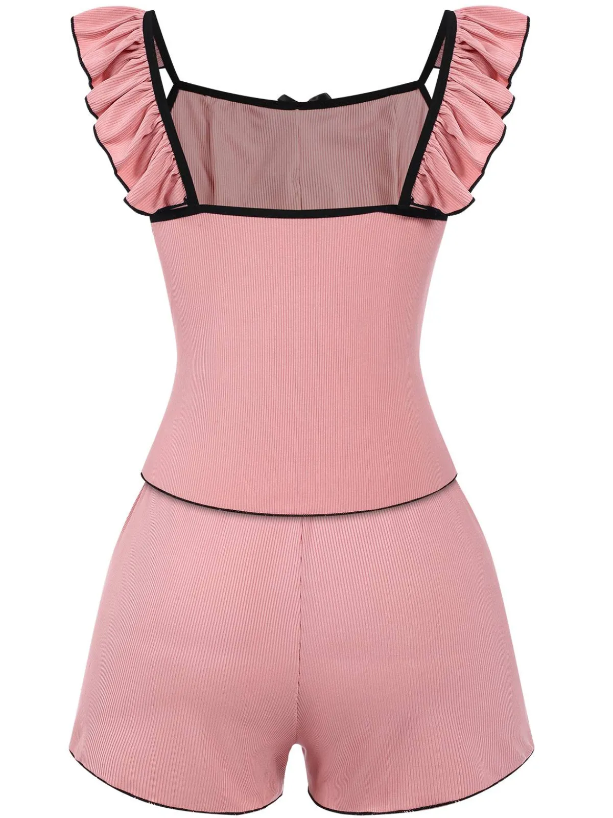 Outlet Retro Stage 1950s Bow Binding Ruffle Straps Pajamas Pink