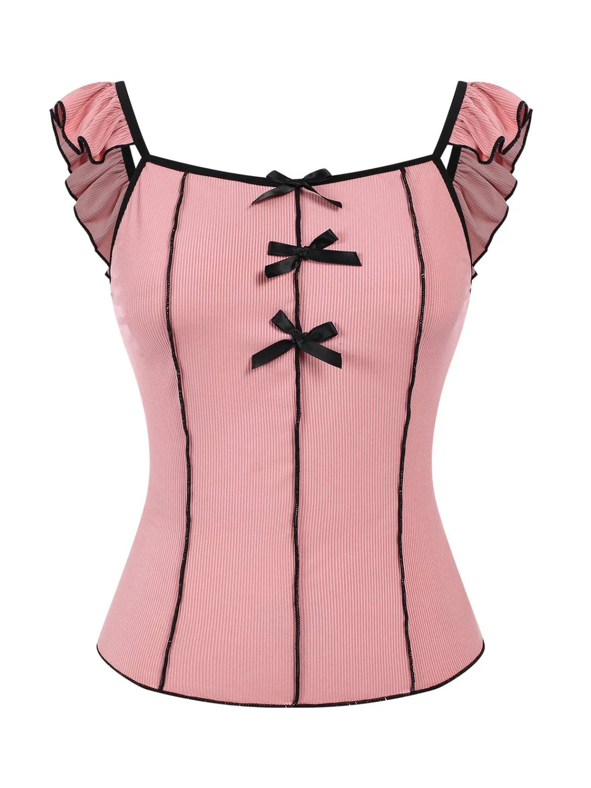 Outlet Retro Stage 1950s Bow Binding Ruffle Straps Pajamas Pink