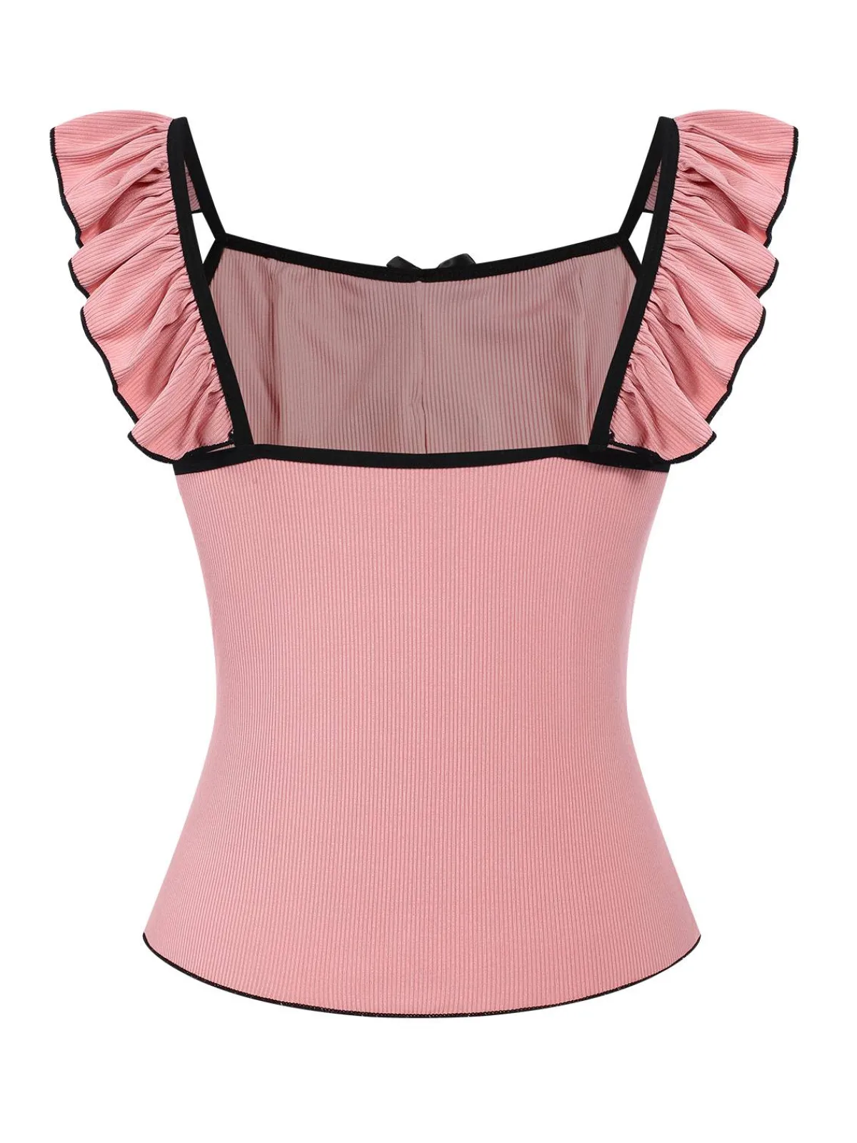 Outlet Retro Stage 1950s Bow Binding Ruffle Straps Pajamas Pink