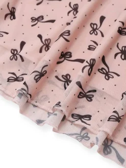 Outlet Retro Stage 1960s Bow Print V-Neck Mesh Dress Pink